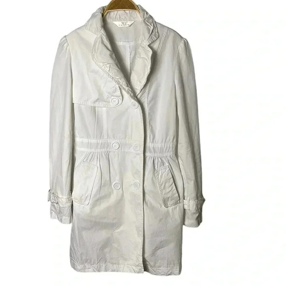 Cotton double breasted white trench coat,size 8. casual,career,vtg,Y2K, EC - Picture 5 of 14